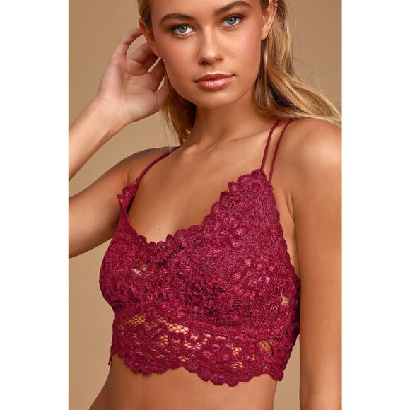 Free People Celine Bralette Velvet Lace Mulberry Size XS New - Picture 1 of 7
